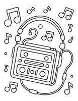 A drawing of a cassette player and music notes vector