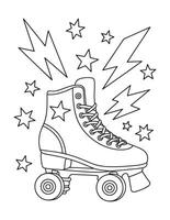 A coloring page with a skateboard and stars vector