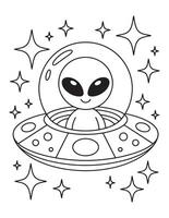 Alien in a spaceship coloring page vector