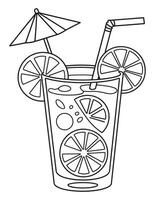 A drawing of a drink with a lemon slice and umbrella vector
