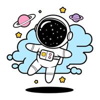 Cute Cartoon Astronaut Floating in Space with Planets and Stars vector