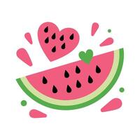 Cute Watermelon Slice with Heart Shape and Colorful Drops Illustration vector