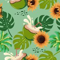 Tropical pattern with coconut water and sunflower seamless pattern for fabric background decoration vector