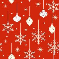 Snowflake with Christmas decoration seamless pattern on red background vector