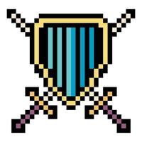 Shield sword in pixel art style vector
