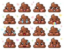 Kawaii poop emoji set. Collection of with different moods. Set of poo with different expressions of faces. illustration isolated on white background vector