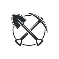 Crossed Shovel and Pickaxe Mining Tools Icon in Circle Design Element vector