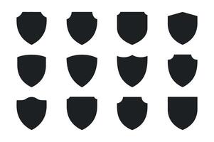 Twelve Different Shield Shapes Black Silhouettes Set for Design Elements vector