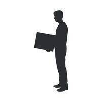 Silhouette of a Man Carrying a Box Side Profile View Simple Minimalist Design vector