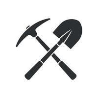 Crossed Pickaxe and Shovel Icon Black and White Mining Tools Graphic vector
