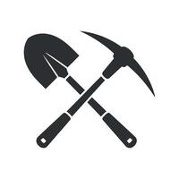 Crossed Shovel and Pickaxe Icon Black and White Simple Design for Mining Industry vector