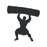 Silhouette of a Strong Man Lifting a Heavy Log Overhead in a Powerful Pose vector
