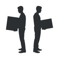 Two Men Silhouette Carrying Boxes Showing Correct and Incorrect Lifting Posture vector