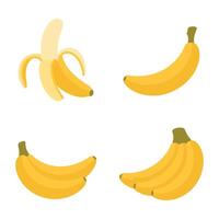 Collection of Four Bananas in Different Positions Peeled and Unpeeled Illustration vector