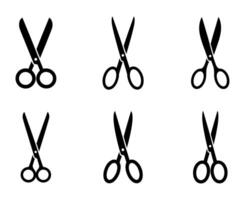 Six Different Black Scissors Icons Isolated on White Background vector