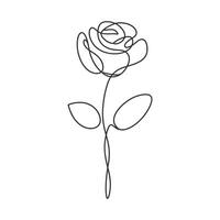 Elegant Single Line Drawing of a Rose Flower with Stem and Leaves vector
