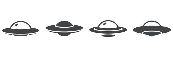 Four Different Views of a Classic Flying Saucer UFO Icon in Gray vector