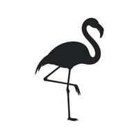 Elegant Black Silhouette of a Flamingo Standing on One Leg Against a White Background vector