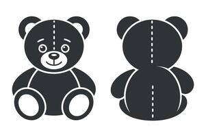 Front and Back View of a Simple Black Teddy Bear Illustration vector