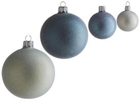 Blue Christmas ball with snow on it and a loop for hanging cut out isolated white background with clipping path photo