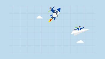 Boost performance, 4k animation of businessman riding fast rising speed rocket on graph. video