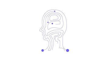 Abstract human head with circuit pathways and pulsing dots 2D cartoon object animation. AI circuitry. Artificial intelligence, neural network animated flat colorful item 4K isolated on white video