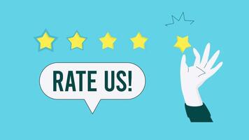 Illustration of Hand Holding Rating Sign with Five Stars, 2D Explainer Animation in 4K Resolution for Customer Feedback and Reviews video