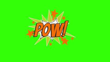 POW Comic Text Animation in Pop Art Style, 2D Bold Cartoon Design with Expressive Speech Bubble on Green Screen Background in Crisp 4K Resolution video