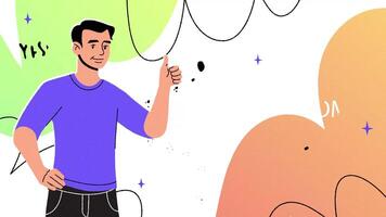 Dynamic 2D Animation Featuring a Man Character Explaining Concepts, Ideal for Business and Educational Use with Crisp Details in Stunning 4K Quality video