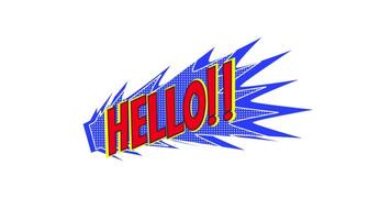 HELLO Pop Art Comic Text Animation, 2D Bold Cartoon Style with Expressive Speech Bubble in 4K video