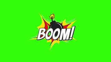 Green Background with Boom Text Icon Animation, 2D Illustration in 4K Resolution video