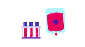 2D Blood Transfusion and Donation Icon Animation, Visualizing Medical Support and Lifesaving Actions with Clear Design in 4K Quality video