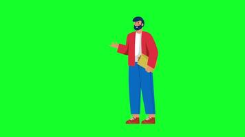 Illustration of Bearded Man Standing on Green Screen, 2D Character Explainer Animation in 4K Resolution for Digital Storytelling video