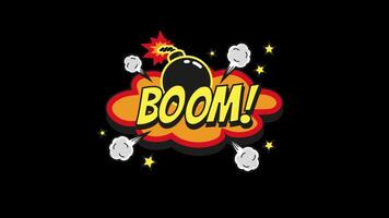 Boom Text 2D Animation on Black Background in 4K Resolution for Dynamic Graphic Design and Visual Impact video