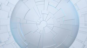 Abstract white circular tech pattern with geometric shapes and light blue glow, futuristic background video
