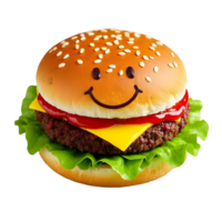 Delicious Burger with Lettuce Cheese Meat Ketchup and Smile png