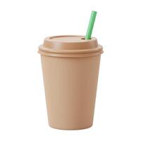 Beige Coffee Cup with Green Straw on White Background, 3D Render photo