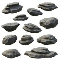 A Collection of Isolated Rock Formations on White Background Displaying Textural Variety and Unique Shapes photo