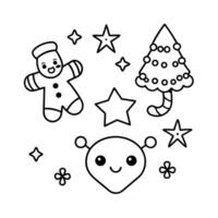 kawaii christmas element on white background vector