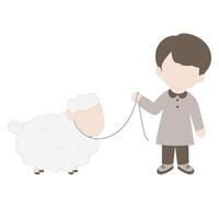 A boy with white sheep, boy hearding sheep vector