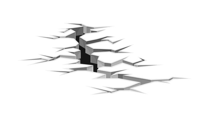 Surface crack. Black faults on ground, disaster or drought crevices illustration