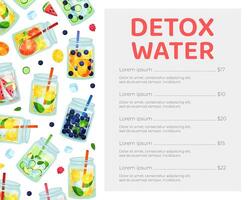 Bar Menu with Detox Drink Poured in Glass Jar with Straw Template vector