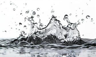 Dynamic water splash captured against a pure white background photo