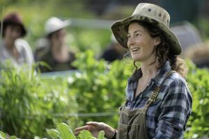 Rustic workshops buzzing with educational activities on a vibrant farm photo