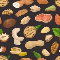 Nuts with Cashew and Almond Scattered on Black Background Seamless Pattern vector