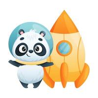 Cute Panda Character in Helmet Ready for Rocket Launch Illustration vector