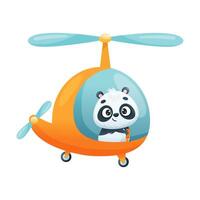 Cute Panda Character Flying Helicopter with Propeller Illustration vector