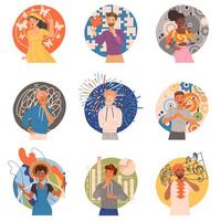 People with different types of thinking. Analytical, imaginative, chaotic, logical mental mindsets, personality emotions concept cartoon illustration vector