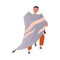 Man Character Afraid of Something Feeling Scared and Terrified Shaking with Fear Holding Blanket Illustration vector