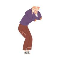 Man Character in Hoodie Covering His Head with Hand Afraid of Something Feeling Scared and Terrified Shaking with Fear Illustration vector